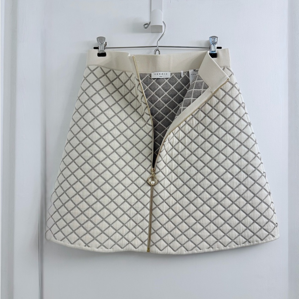 NWOT Sandro Cream Quilted A-Line Skirt M - Picture 2 of 6